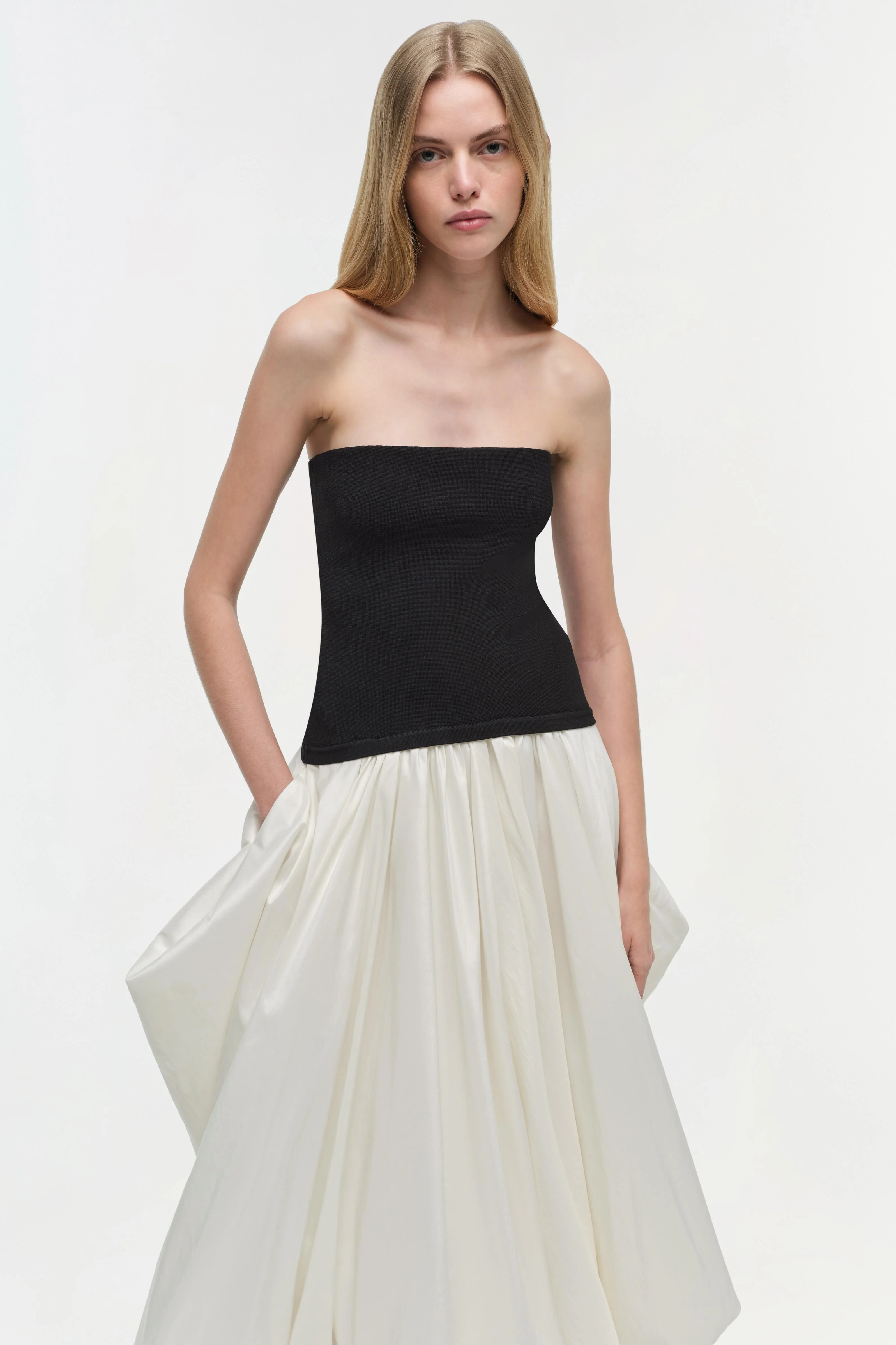 Izzy Strapless Taffeta Midi Dress - Image 3