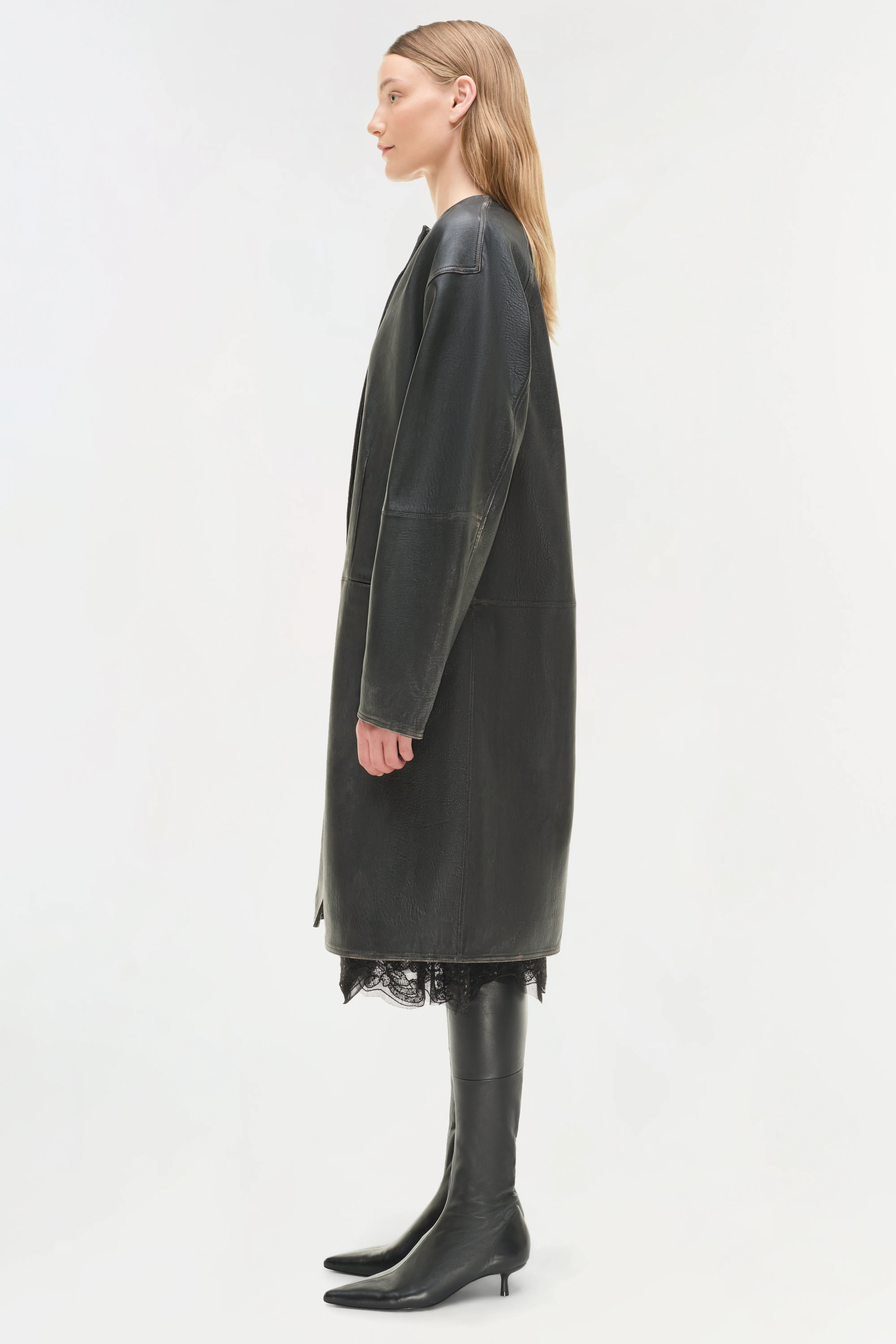 Autumn Full Length Leather Jacket - Image 6