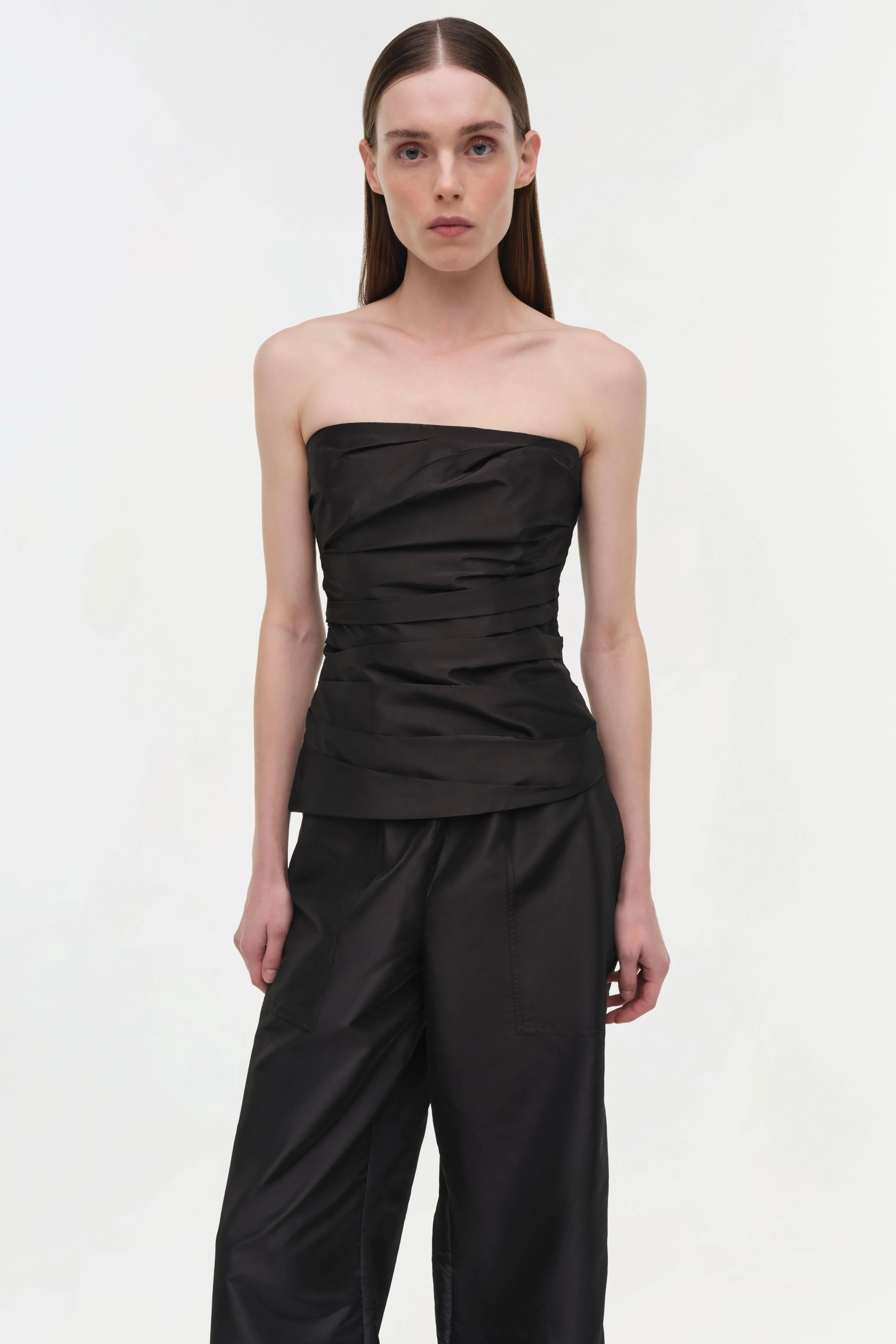 Emerson Ruched Taffeta Bustier Top - Image 3