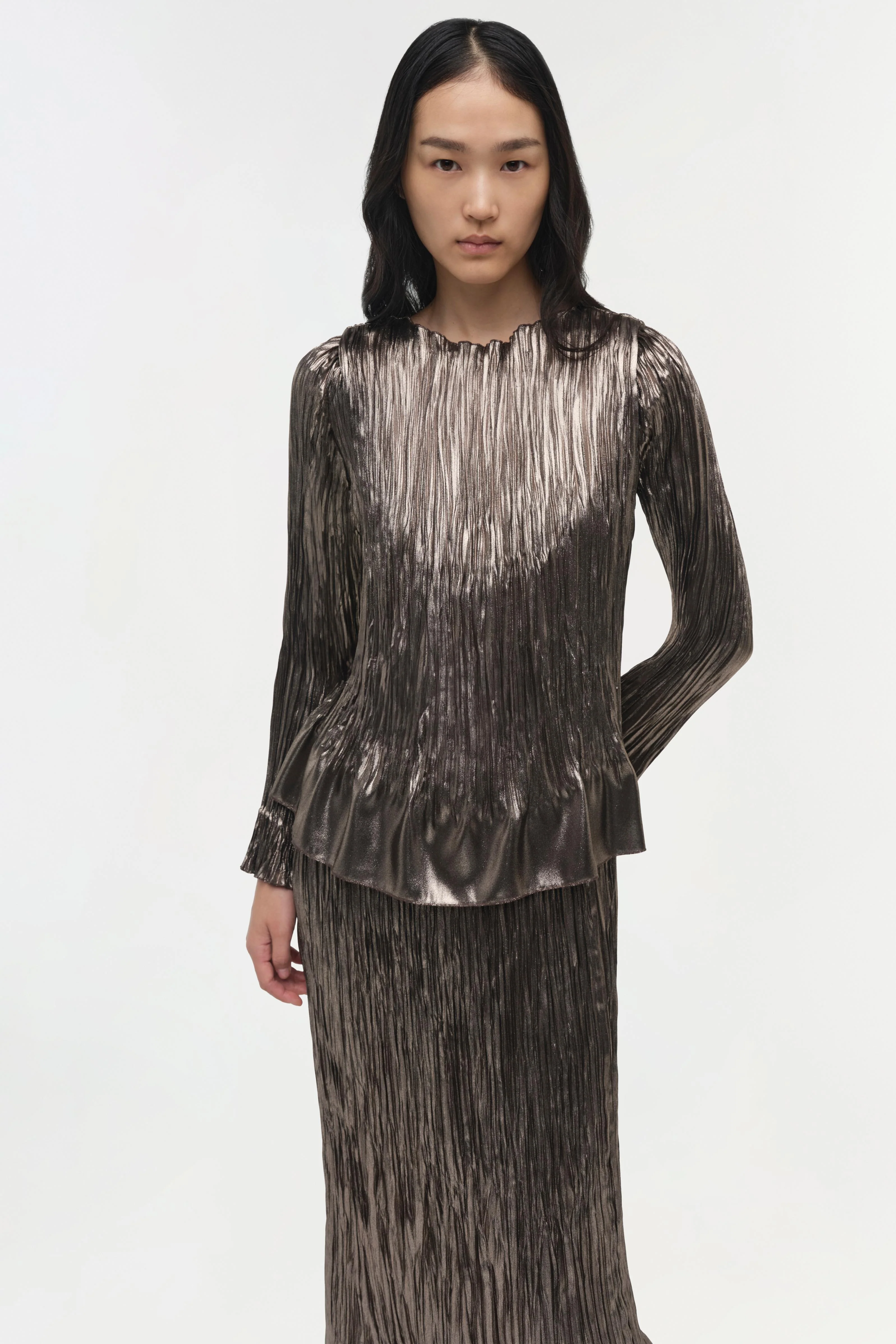 Roan Metallic Plisse Midi Skirt - Image 3