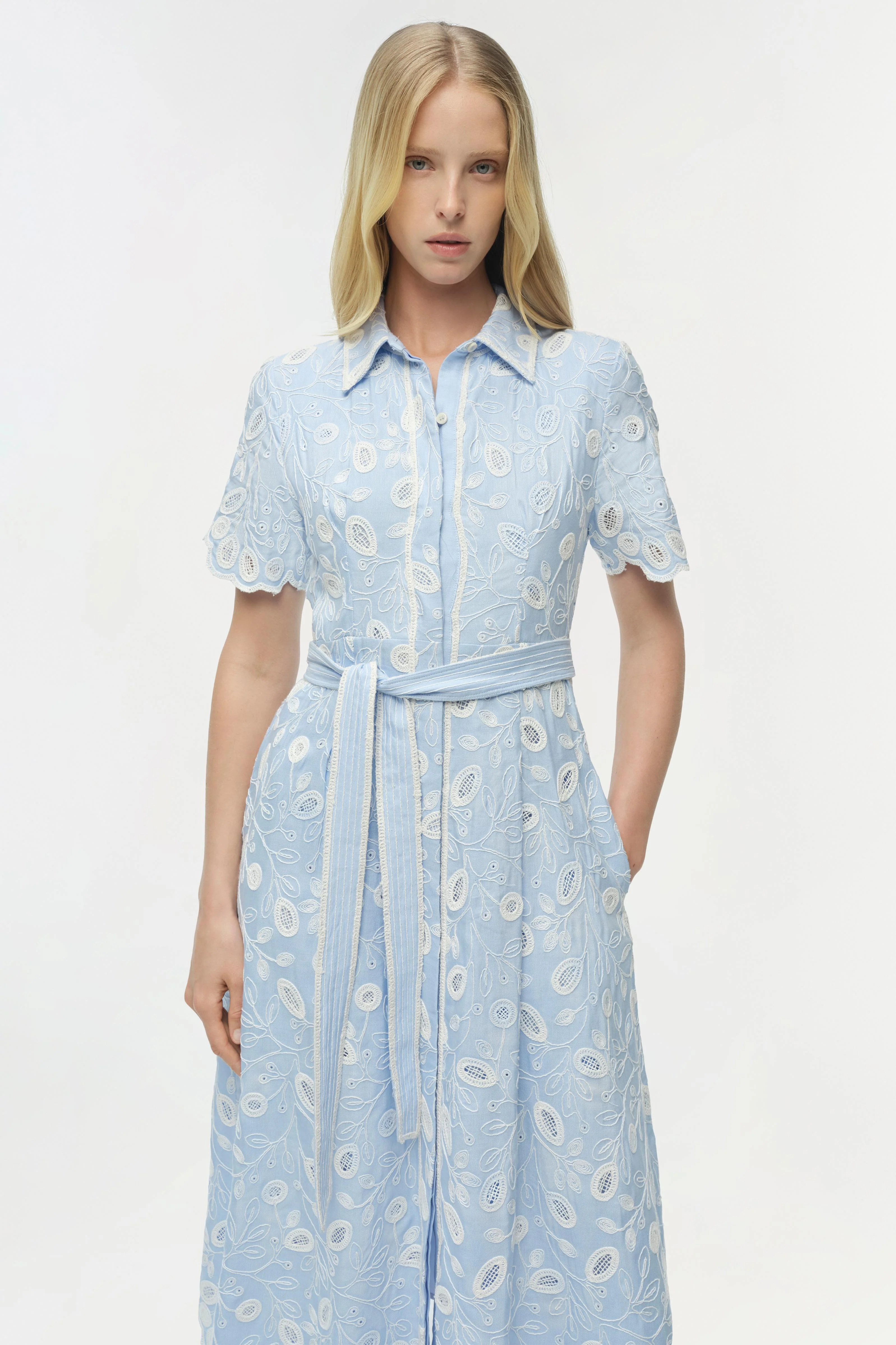 Audria Belted Linen Midi Dress - Image 3