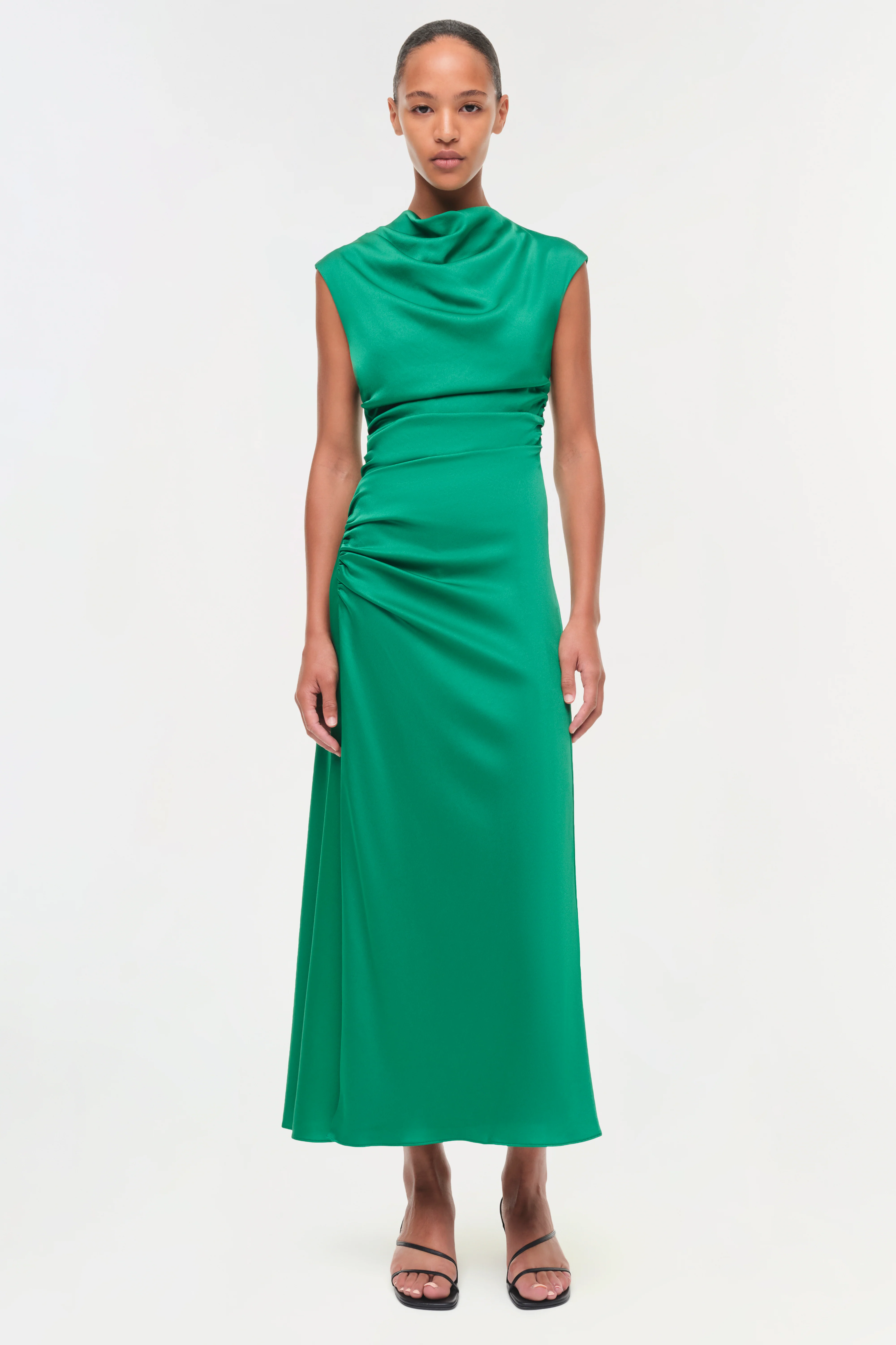 Burke Draped Satin Midi Dress - Image 2