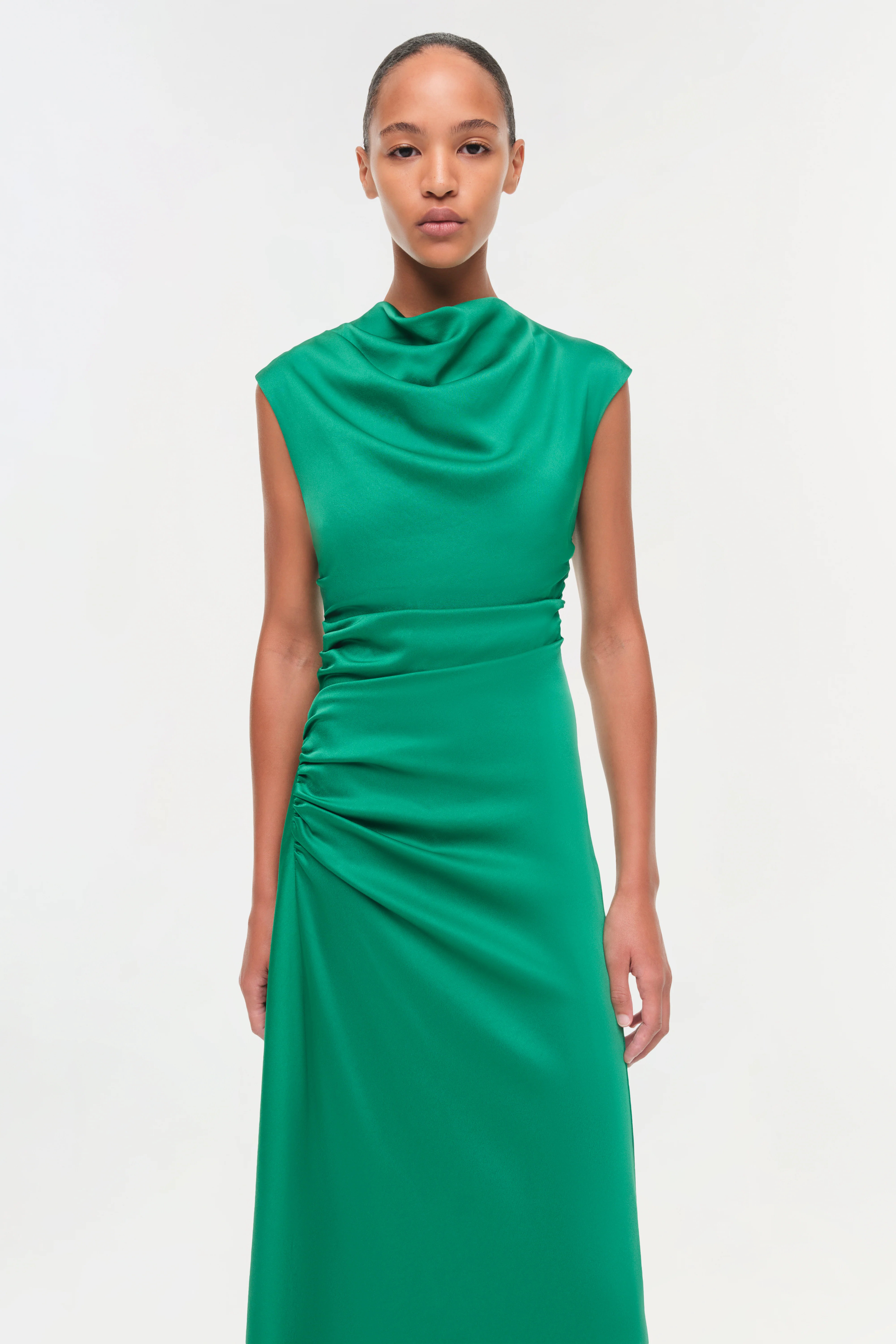 Burke Draped Satin Midi Dress - Image 3