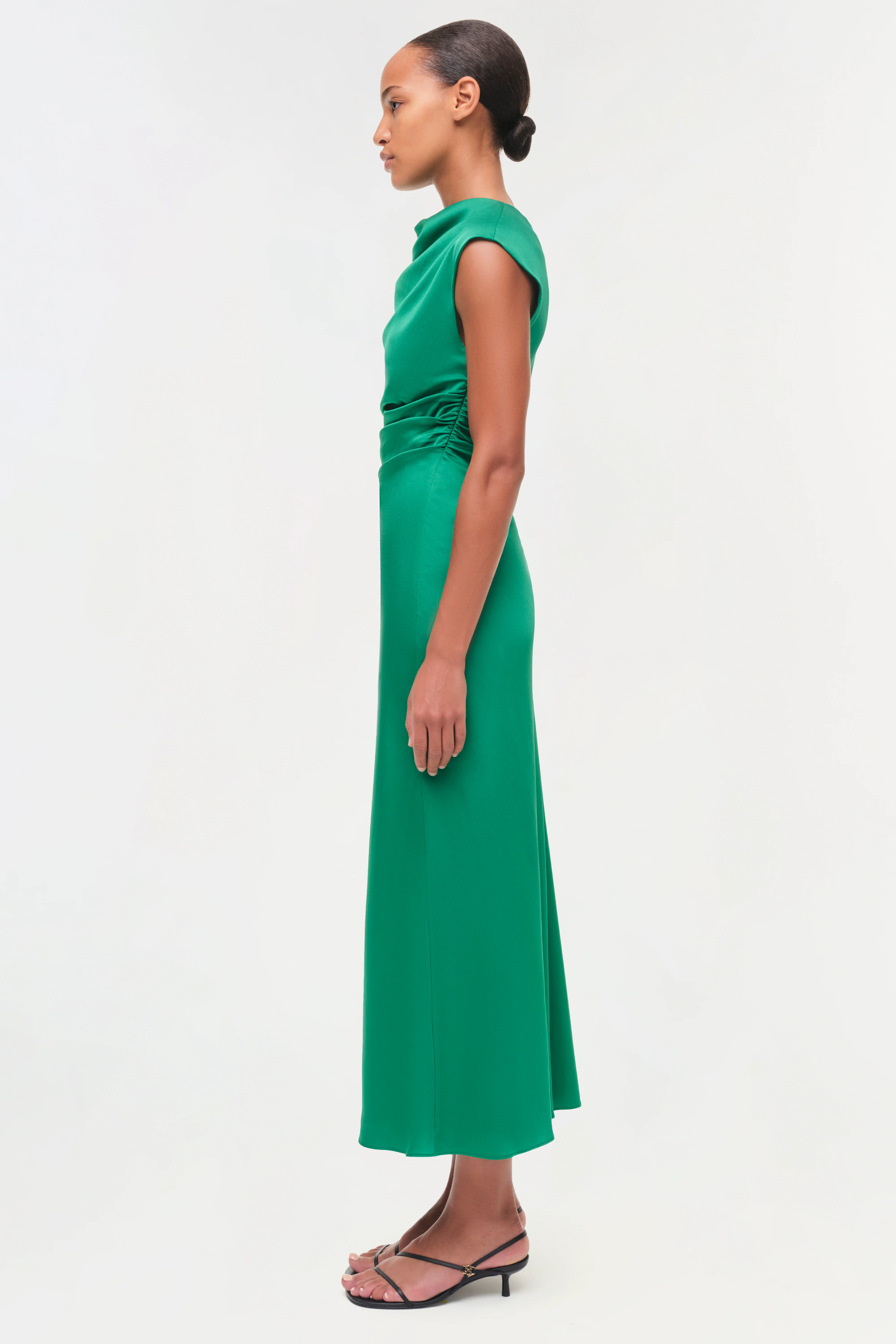 Burke Draped Satin Midi Dress - Image 4