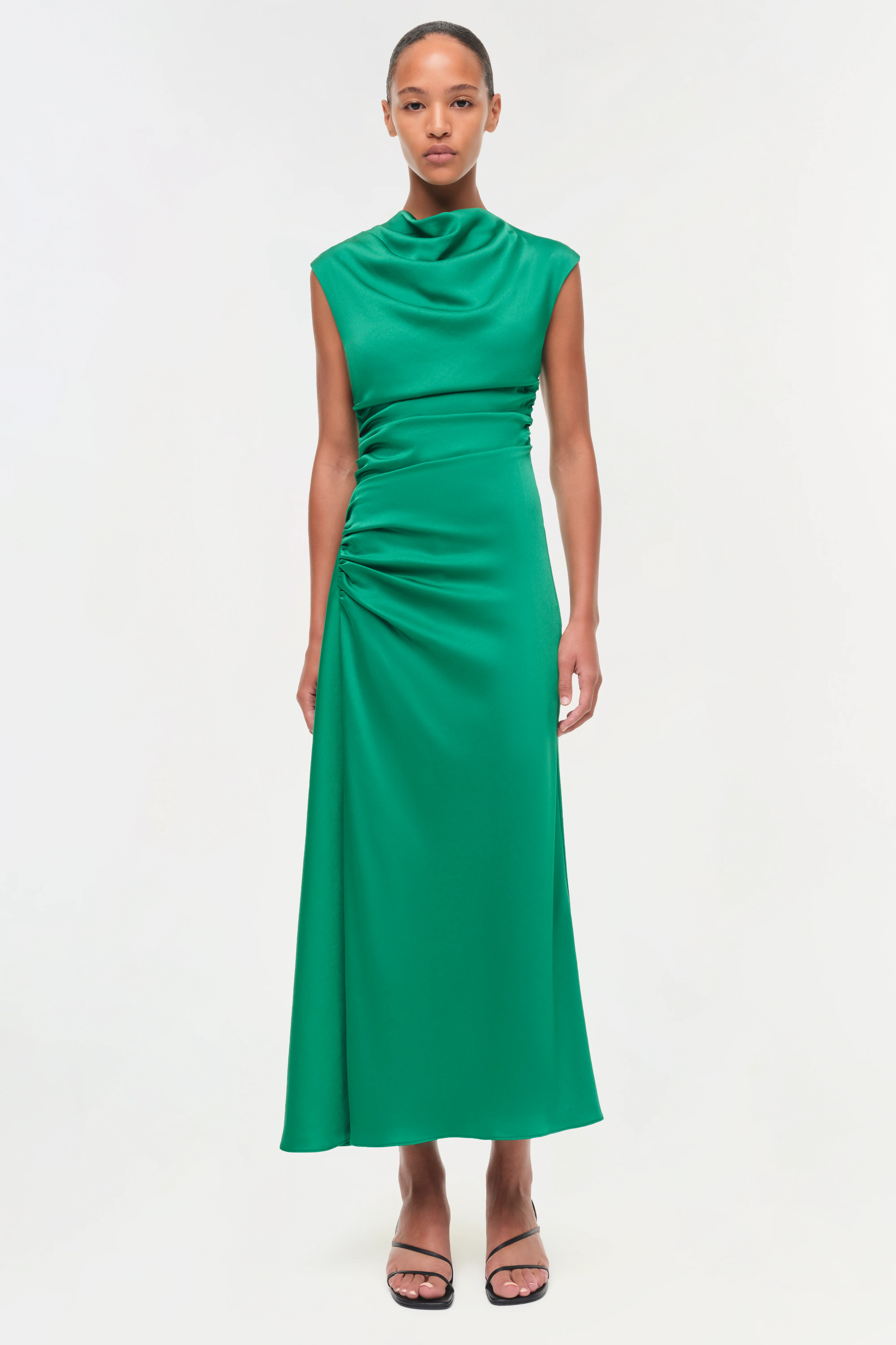 Burke Draped Satin Midi Dress - Image 6