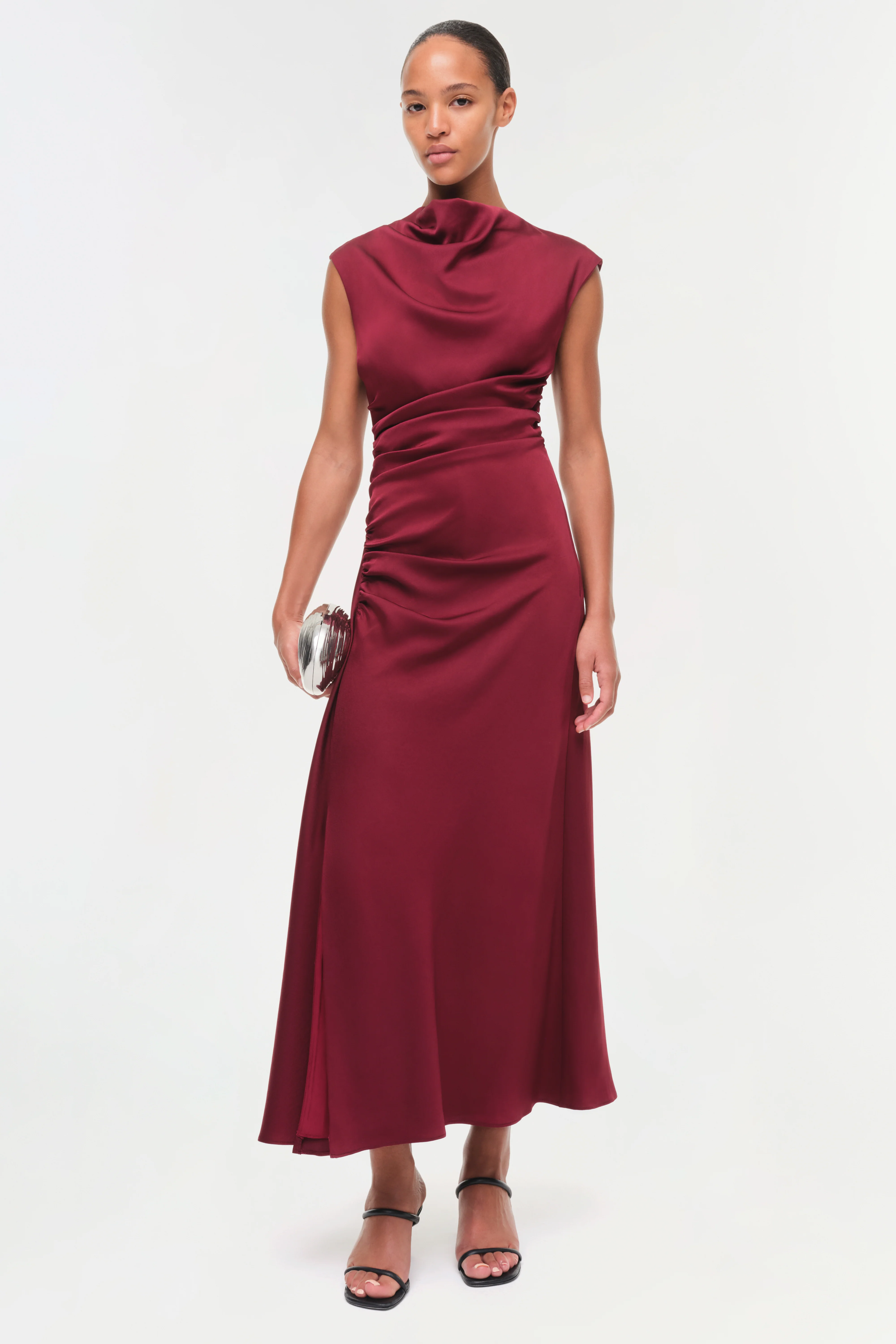 Burke Draped Satin Midi Dress - Image 2