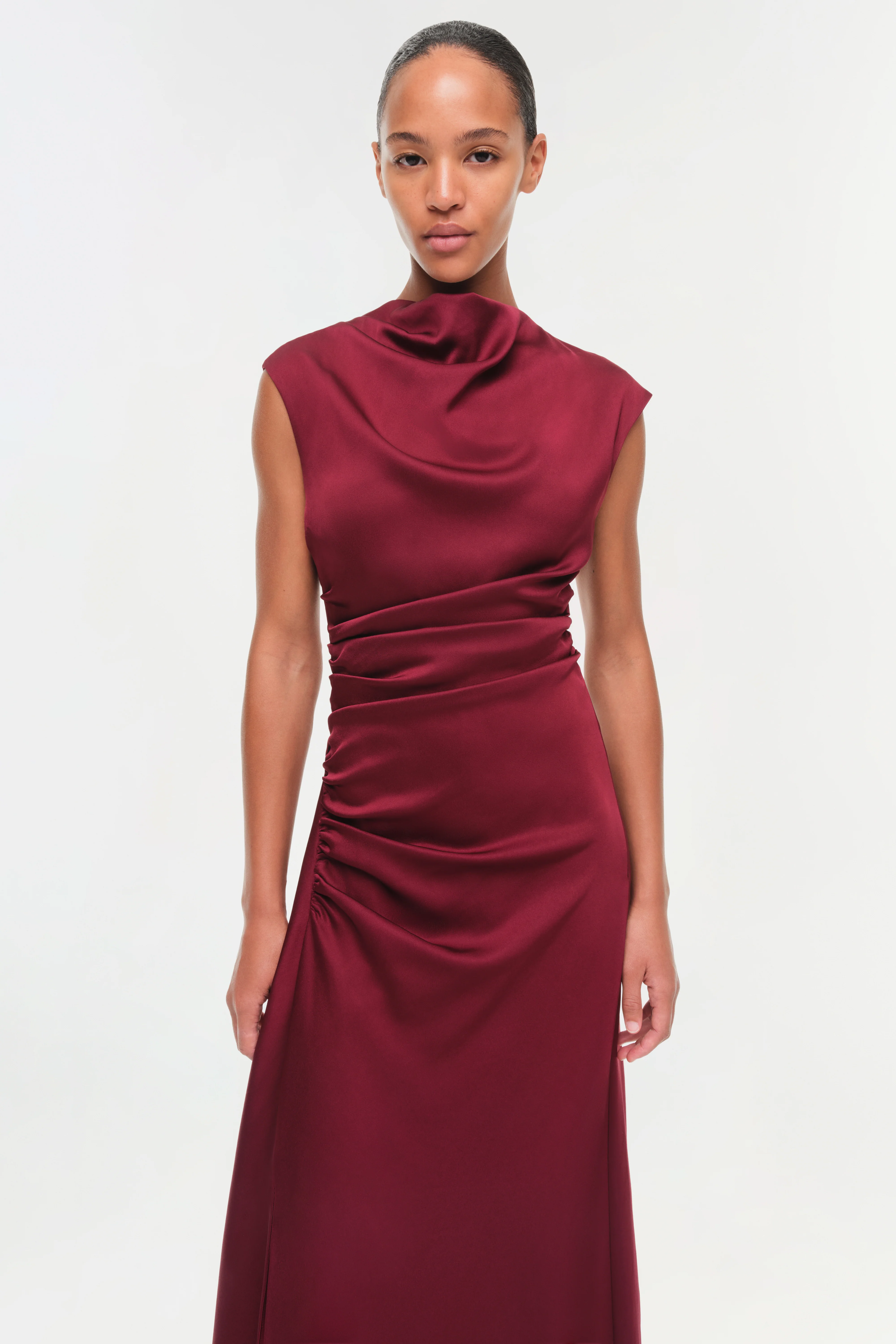 Burke Draped Satin Midi Dress - Image 3