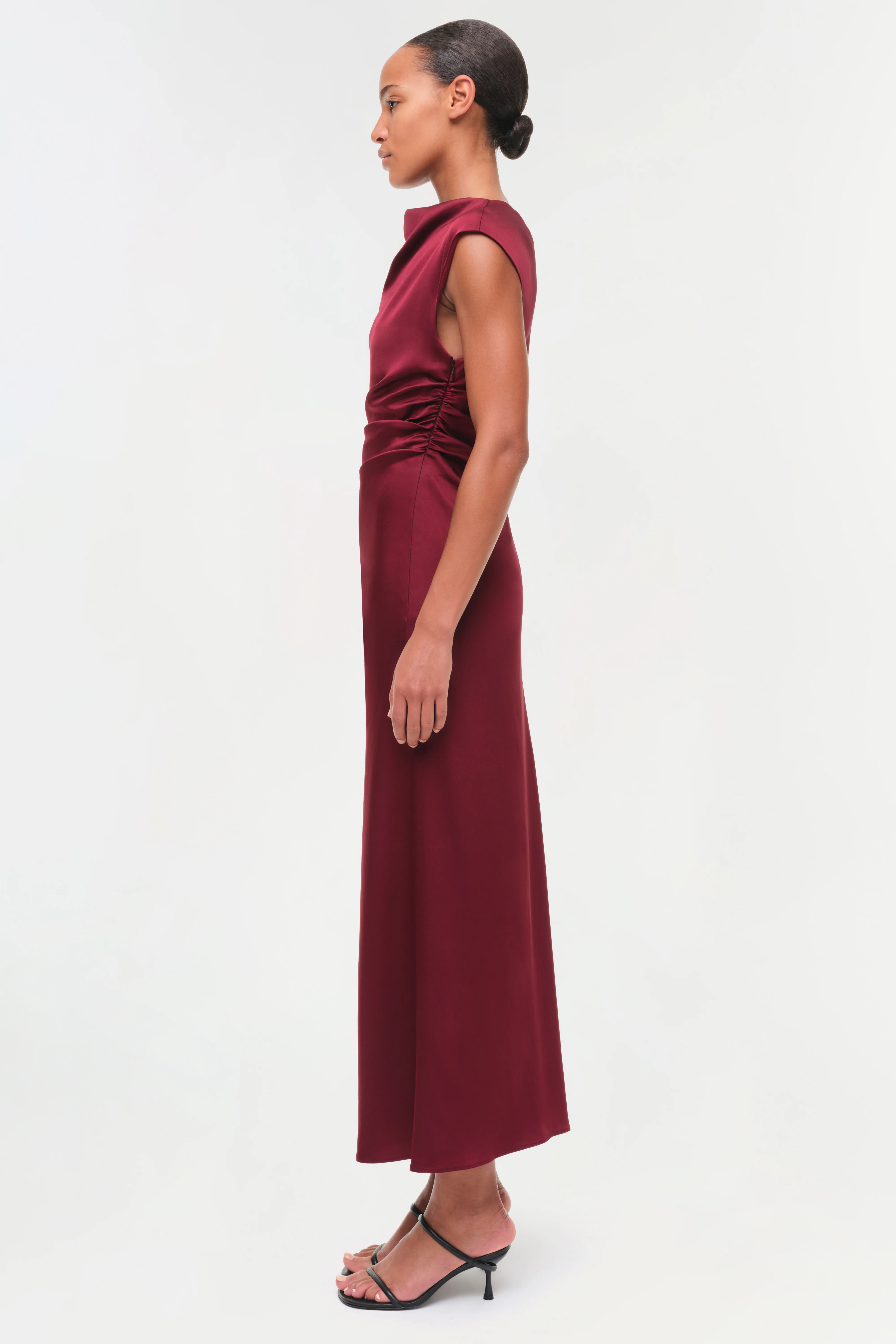 Burke Draped Satin Midi Dress - Image 4