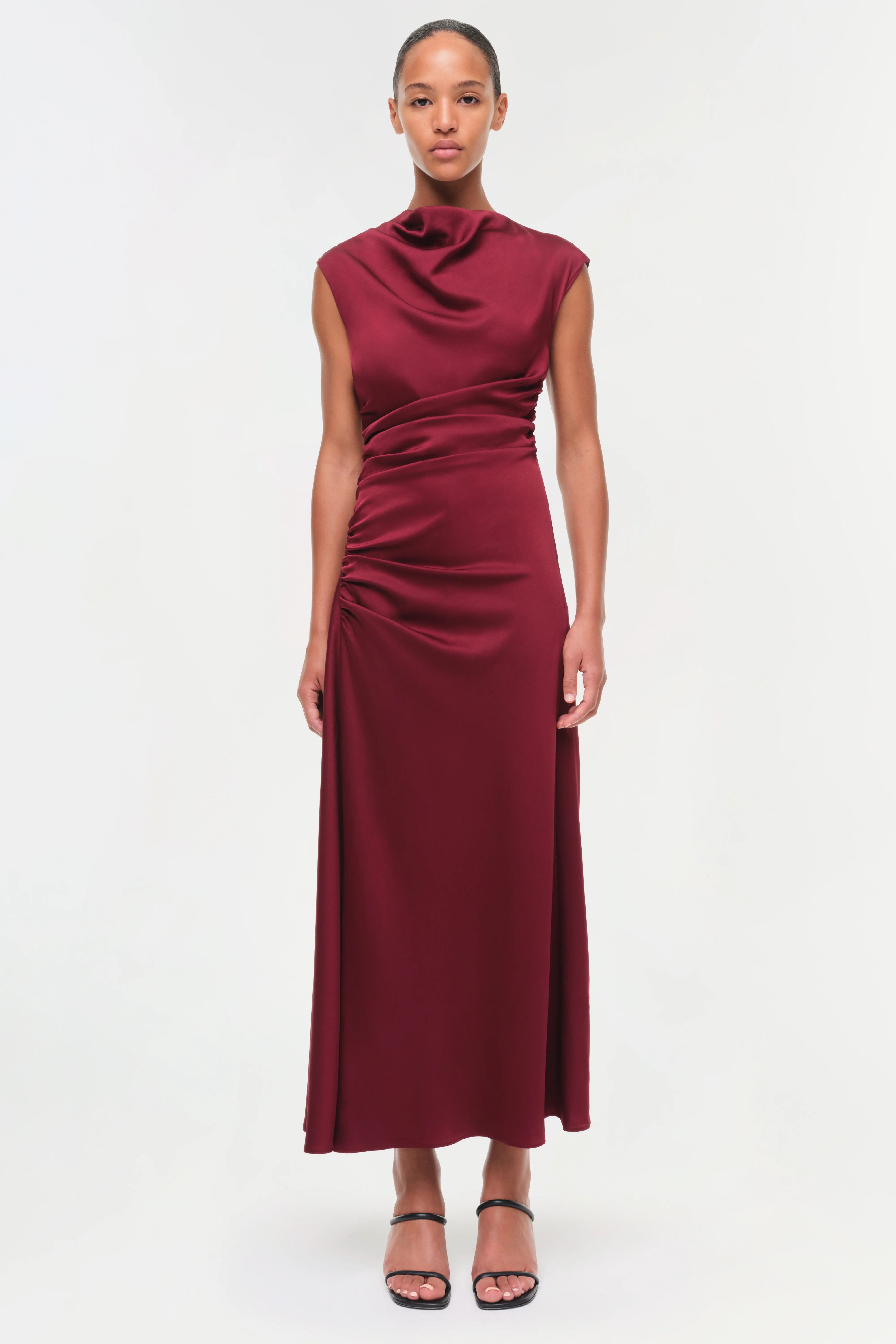 Burke Draped Satin Midi Dress - Image 6