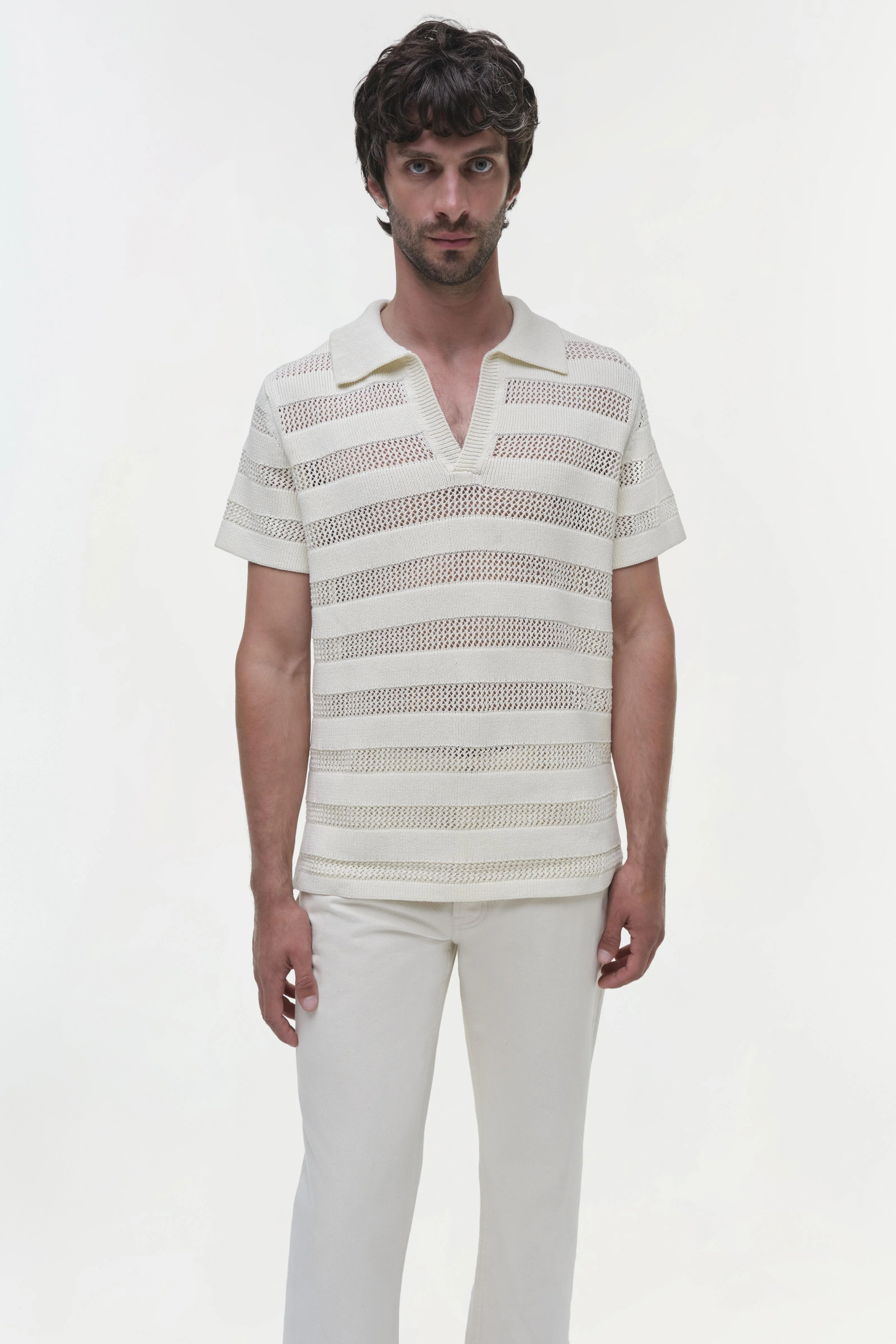 Calvin Striped Mesh Polo - Image 3