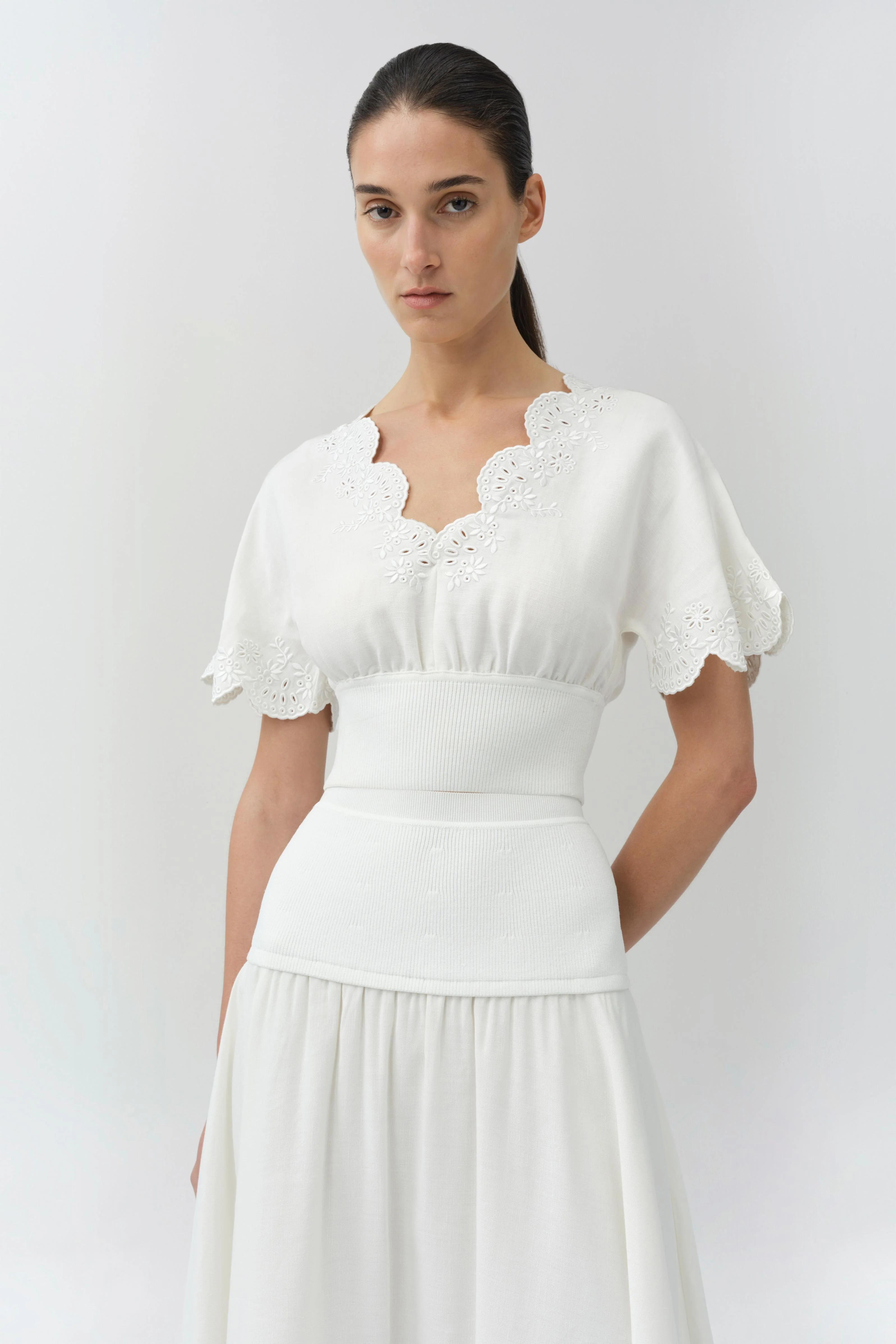 Delphina Embroidered Linen Knit Top - Image 3