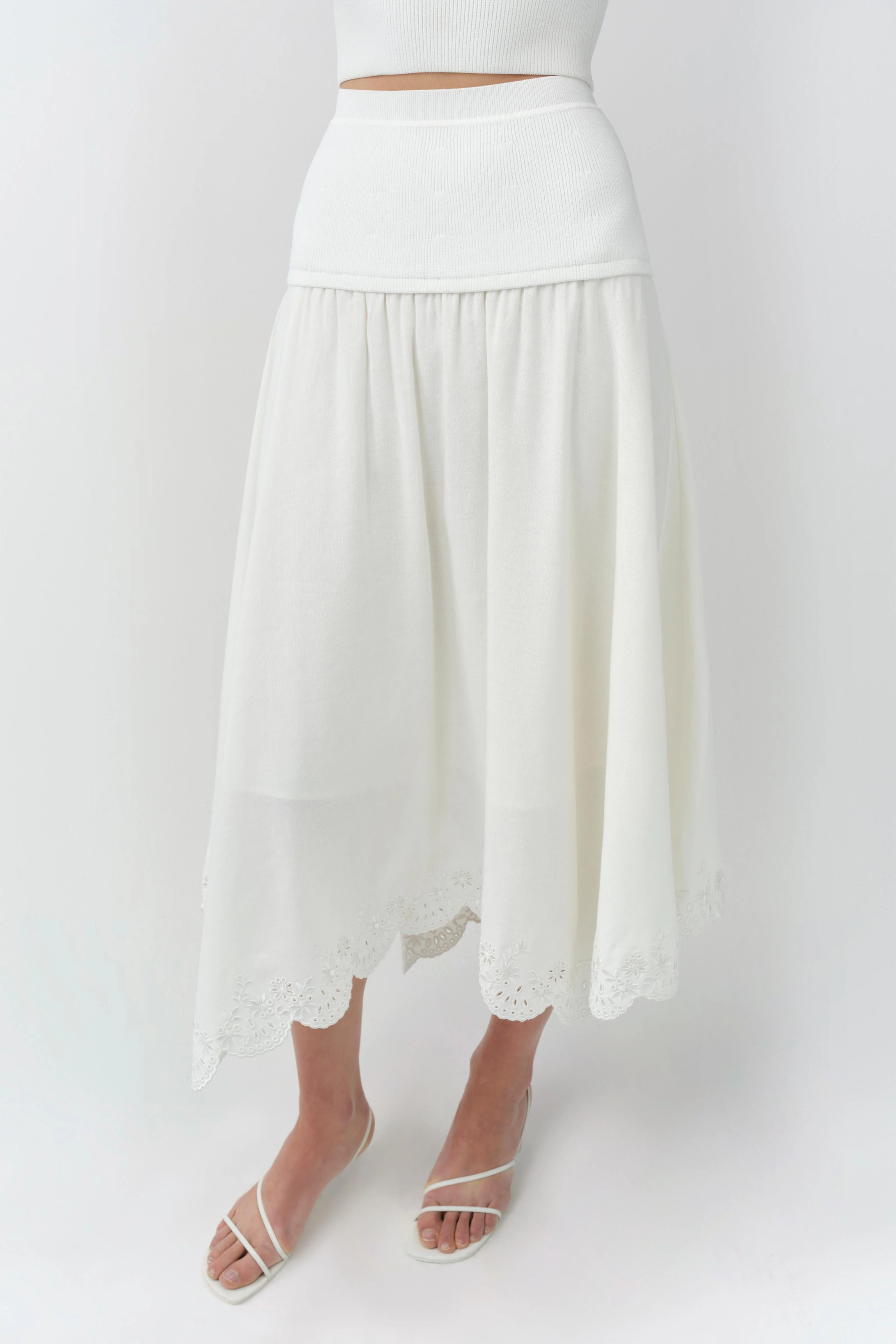 Haven Embroidered Linen Knit Skirt - Image 3