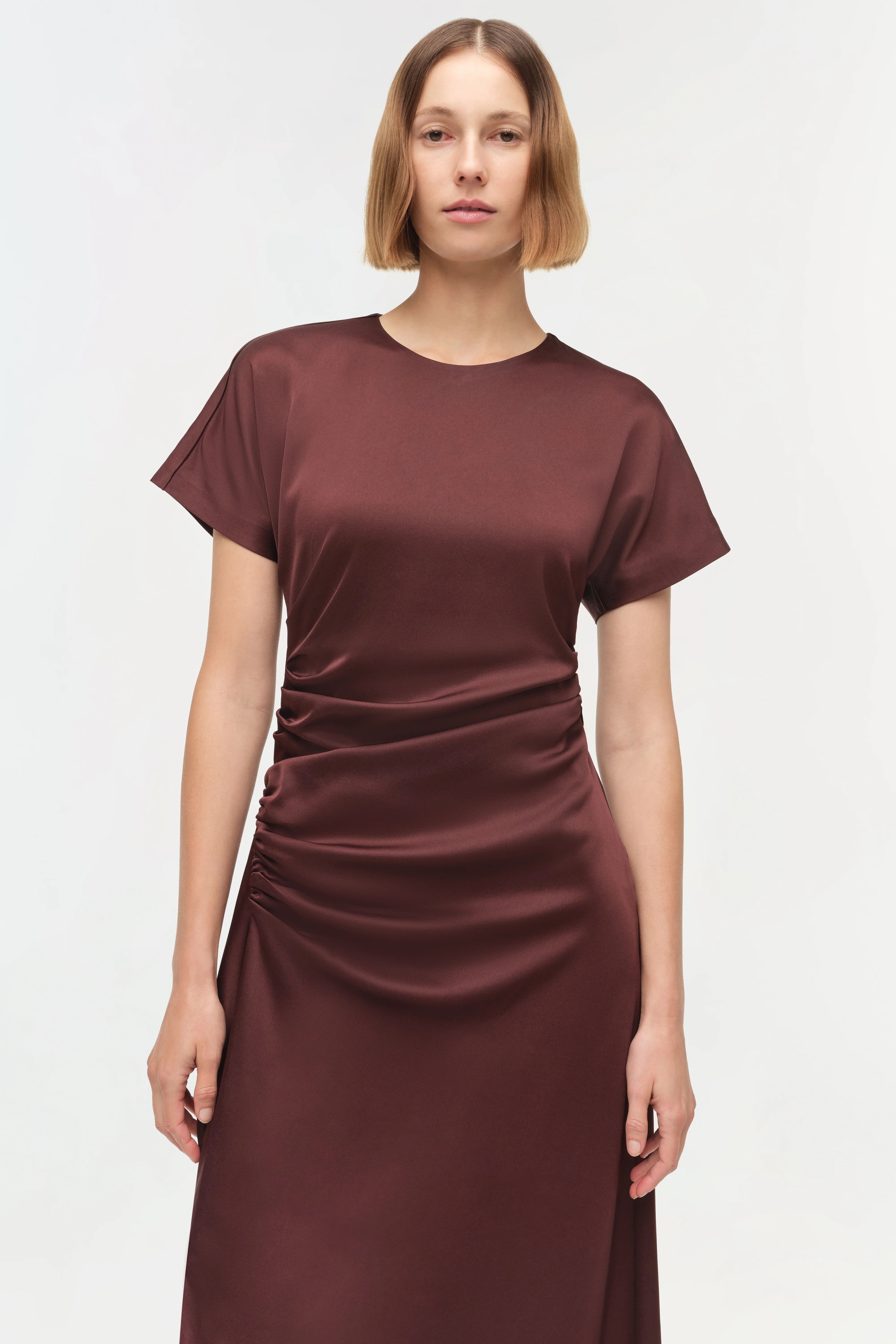 Marabella Draped Satin Midi Dress - Image 3