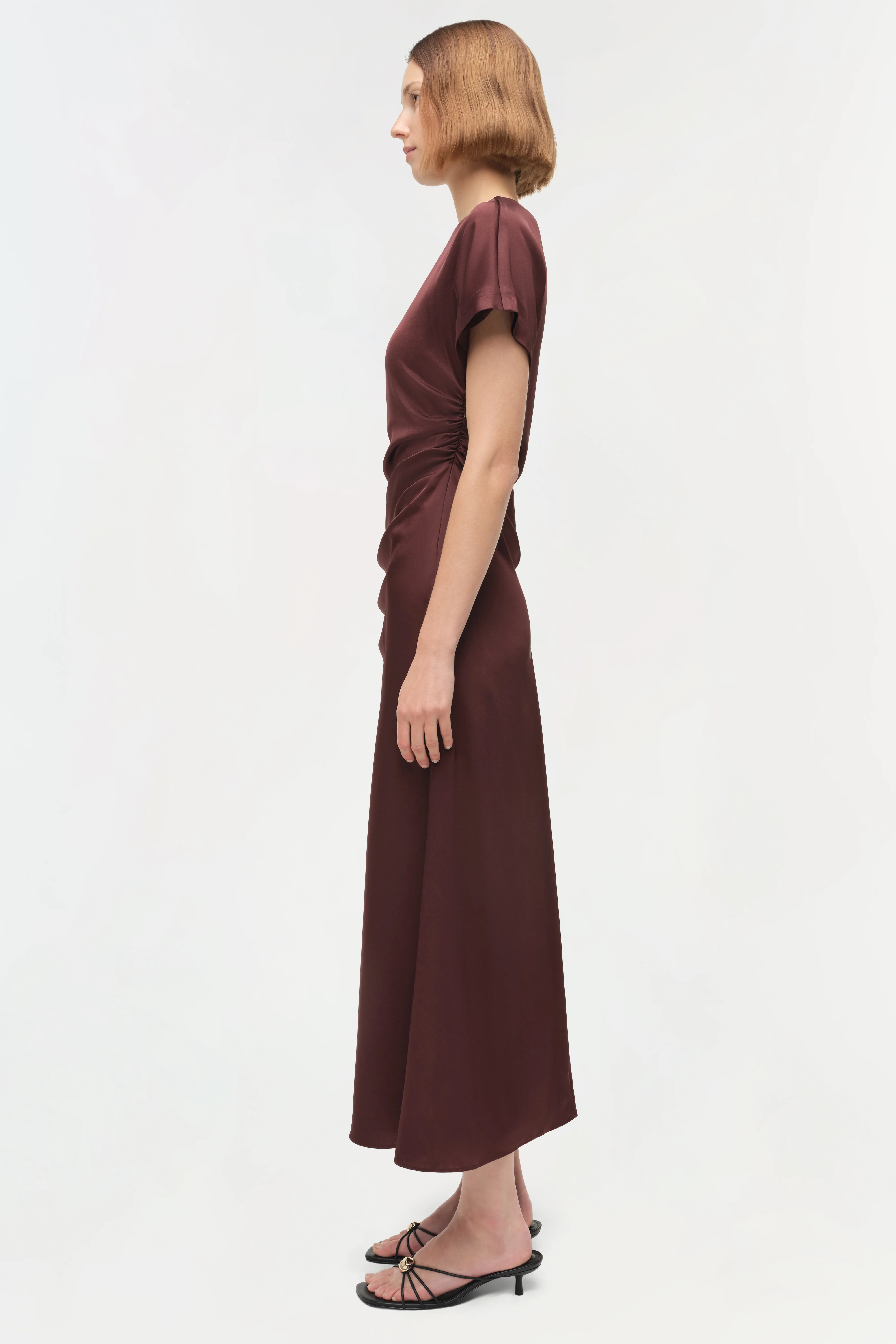 Marabella Draped Satin Midi Dress - Image 4