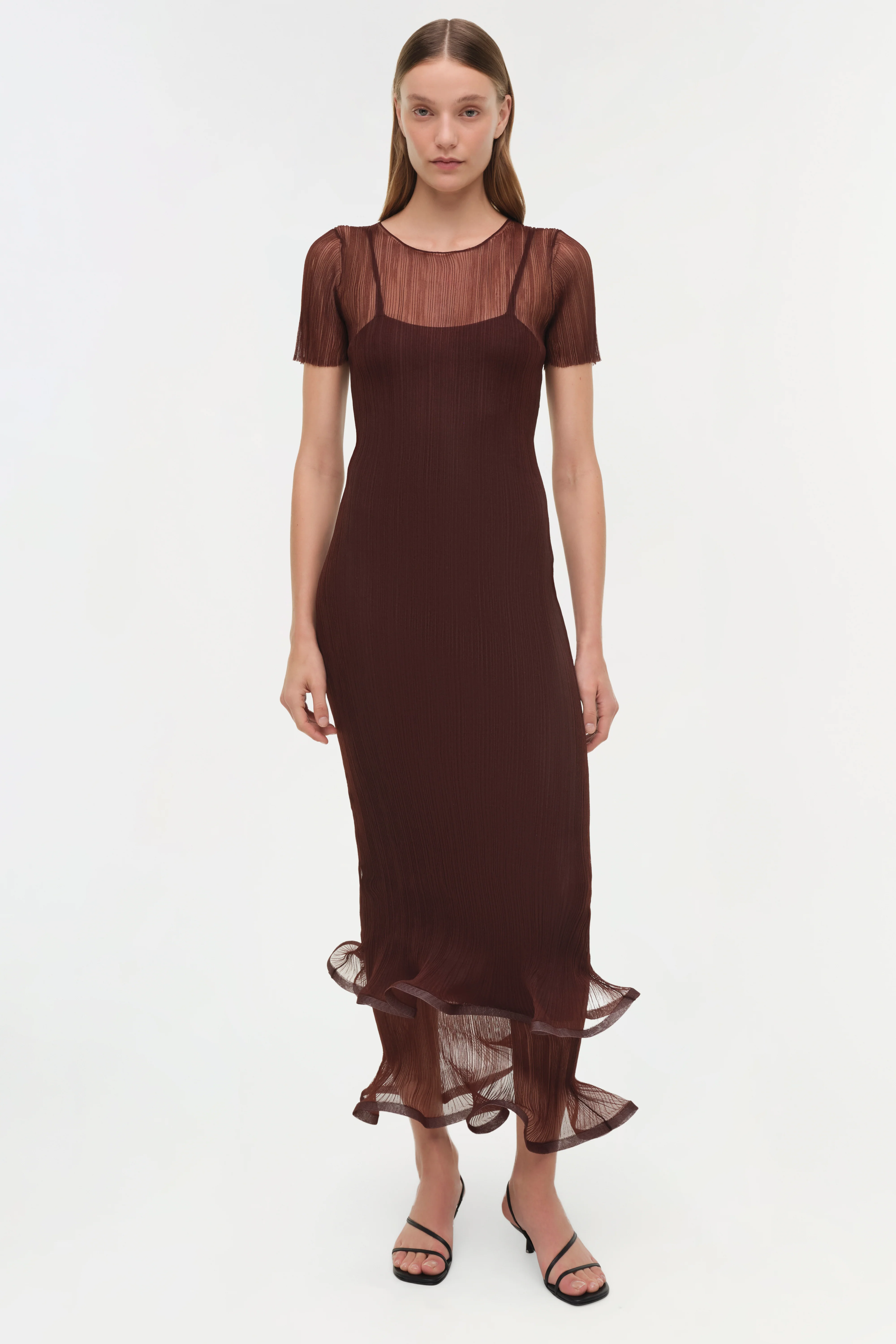 Selena Sheer Plisse Midi Dress - Image 2