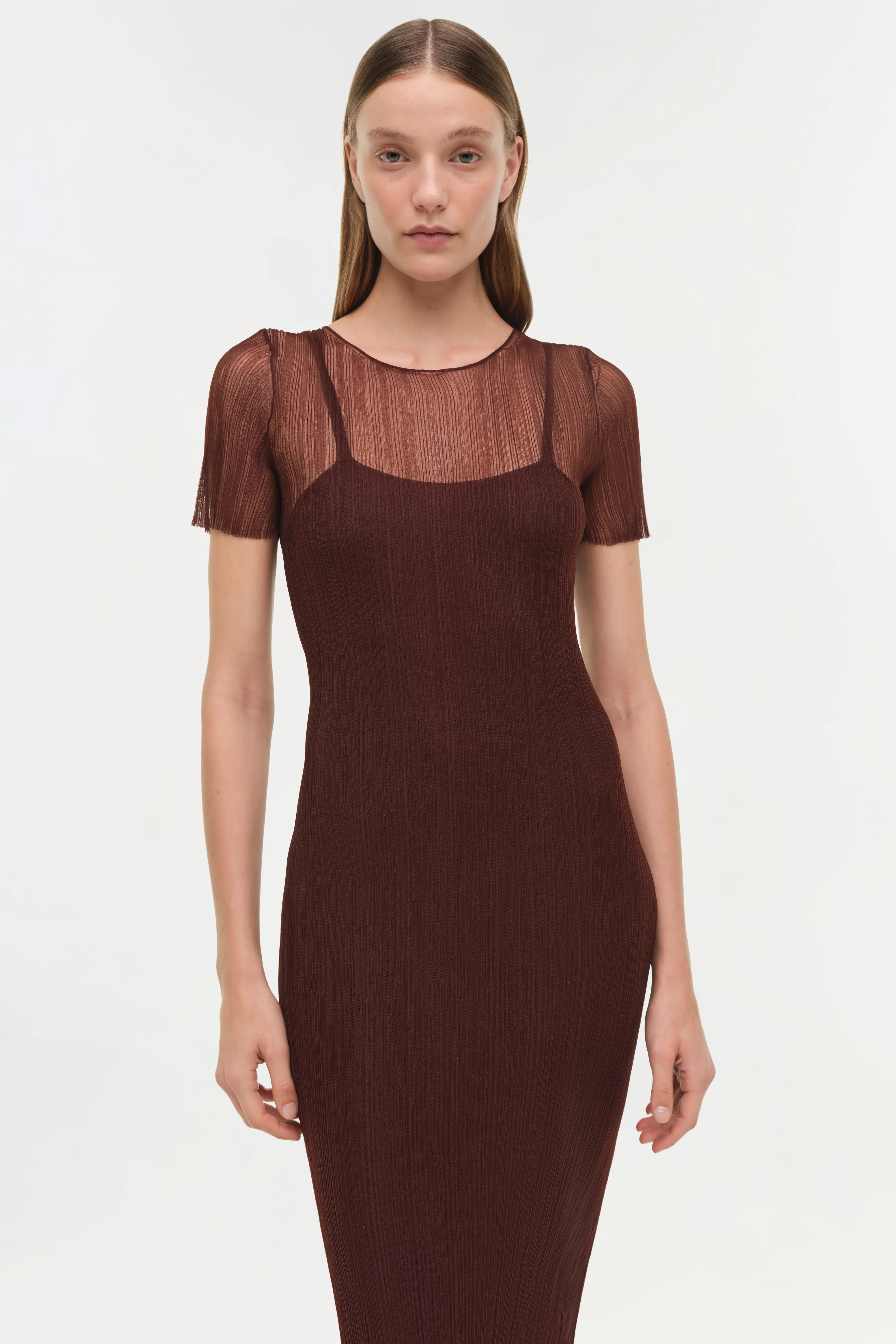 Selena Sheer Plisse Midi Dress - Image 3