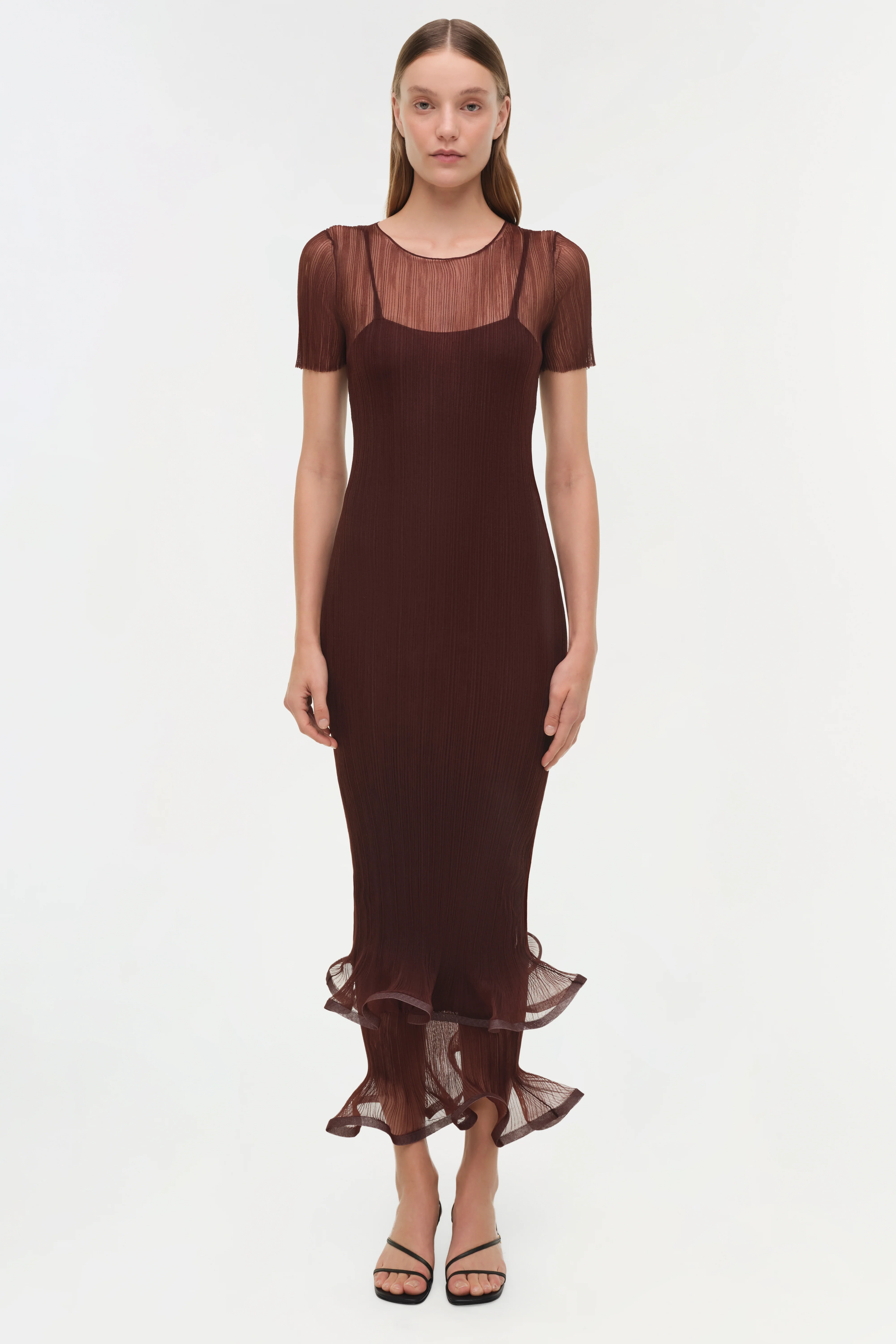 Selena Sheer Plisse Midi Dress - Image 6